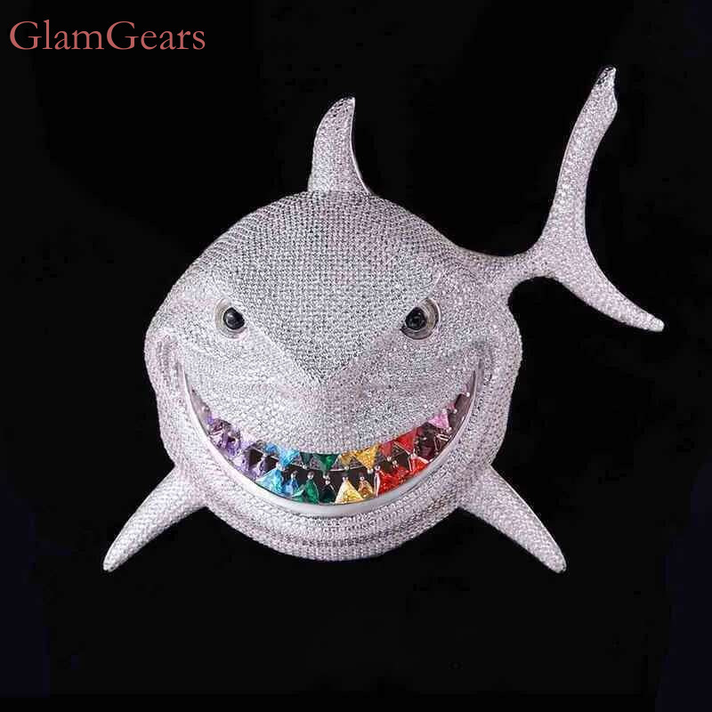necklace moissanite chain Custom Hip KRKC Hop Jewellery Iced Out Dia Large Shark Whale Necklace Pendant Jewelry