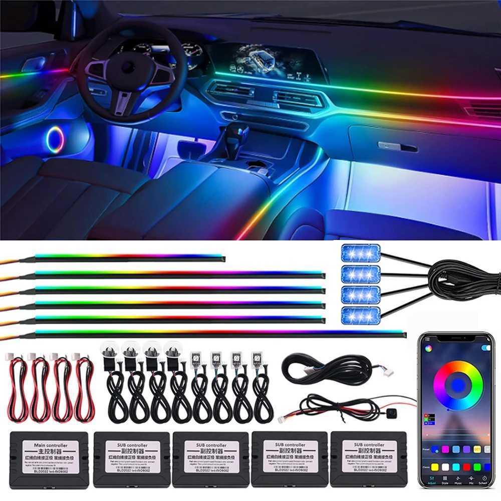 18 in 1 64 Color RGB Symphony Car Ambient Light Interior Acrylic Guide LED Strip Light Decoration Atmosphere Lamp by APP Control W251112