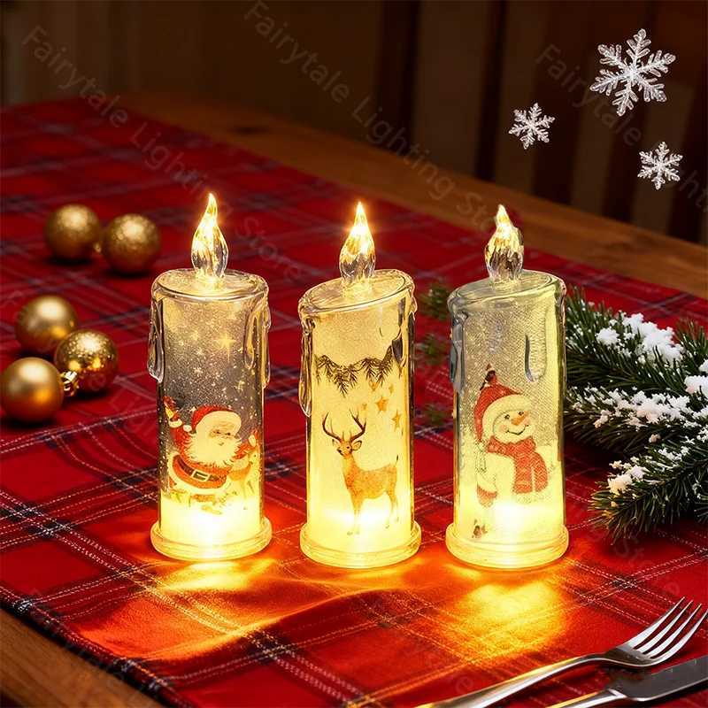 1/4/8PCS Transparent Electronic Candle Built in Printed LED Simulation Flameless for Christmas Decoration Ambient Lighting M251113