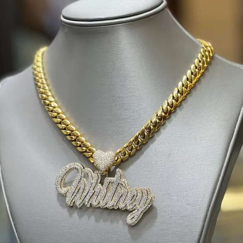 Hip Hop Jewelry Mens Miami Cuban Chain Custom Name Initial Clasp 925 Sterling Silver VVS Moissanite Diamond Pendant