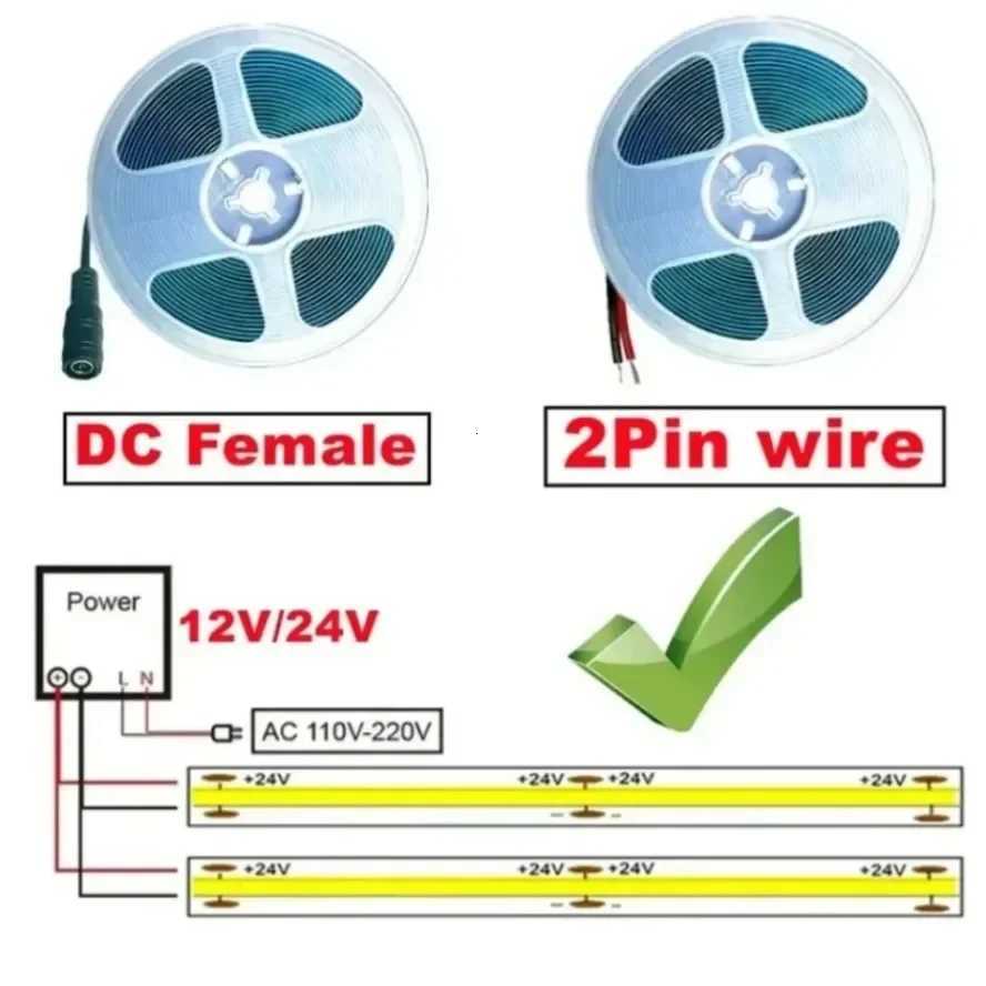 5M 10M COB LED Light Strip DC12V 24V 8mm LED Lights for Room Bedroom TV Decor High Density Soft Flexible Neon Tape Light Lamp W251112