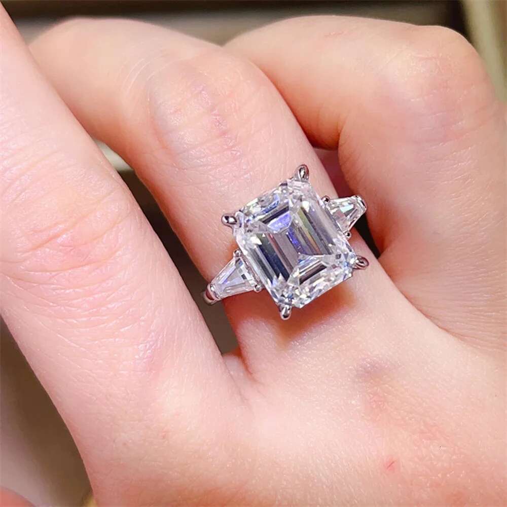 5/10CT Emerald Cut All Moissanite Engagement Ring for Women 3 Stone Sparking Diamond 925 Sterling Silver Jewelry GRA Certificate