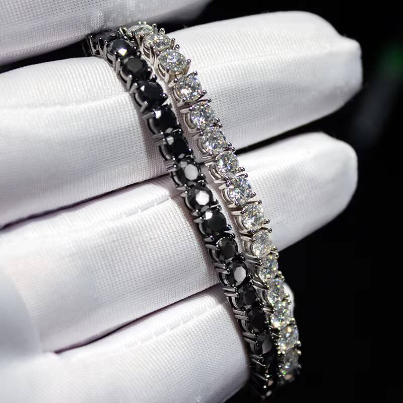 Iced Out Jewelry for Man 925 Sterling Silver Black Moissanite Diamond Tennis Bracelet