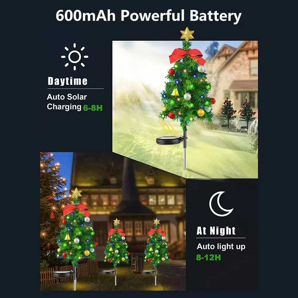 Christmas Tree Solar Lights Outdoor Waterproof LED Garden Pathway Lawn Landscape Festive Decorative Floor Lights Christmas Decor M251113