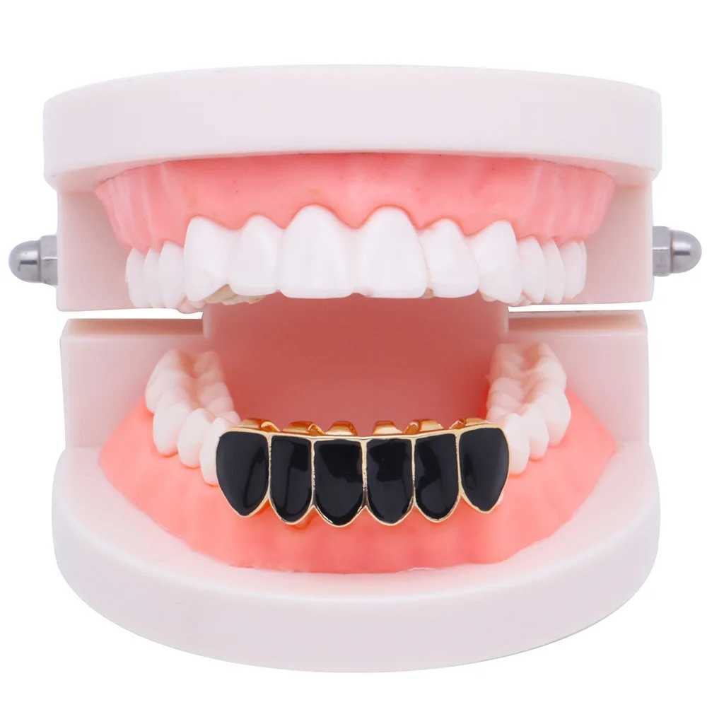 Black Color Gold Teen Grizz Top Bootom Dental Mouth Caps Role Playing Party Rap Singer Hip Hop Jewelry TG087XJ250412