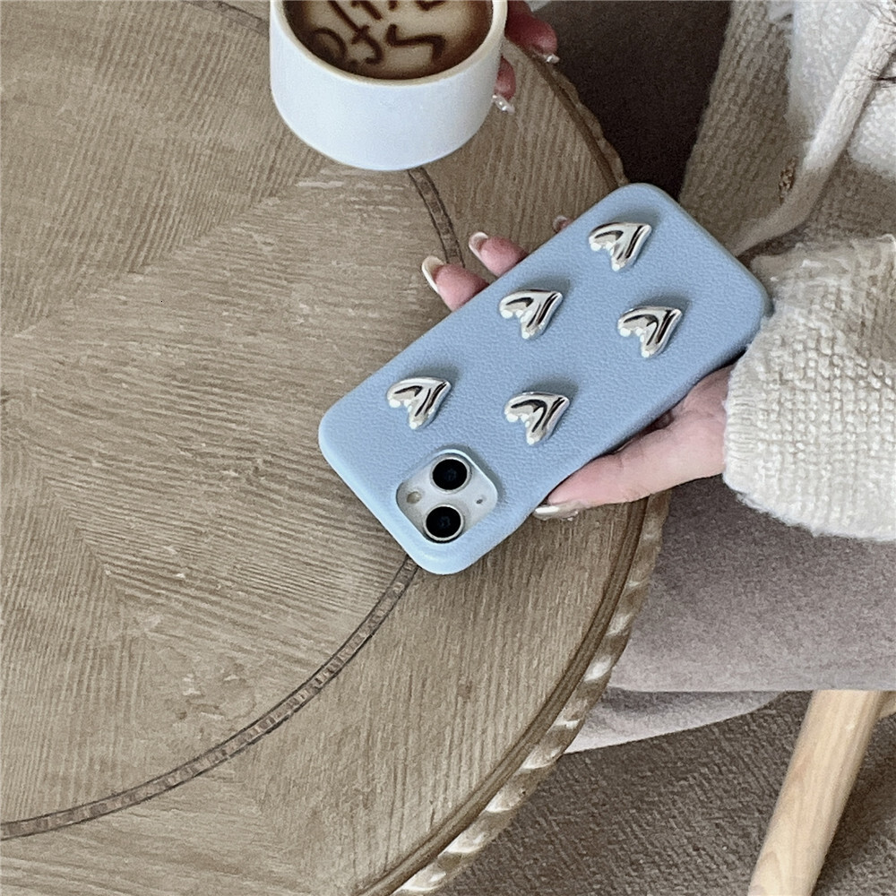 Full Screen 3D Heart Phone Case Compatible with iPhone 16/15 Pro Max Solid Color Protective Cover iPhone 14/13 Pro