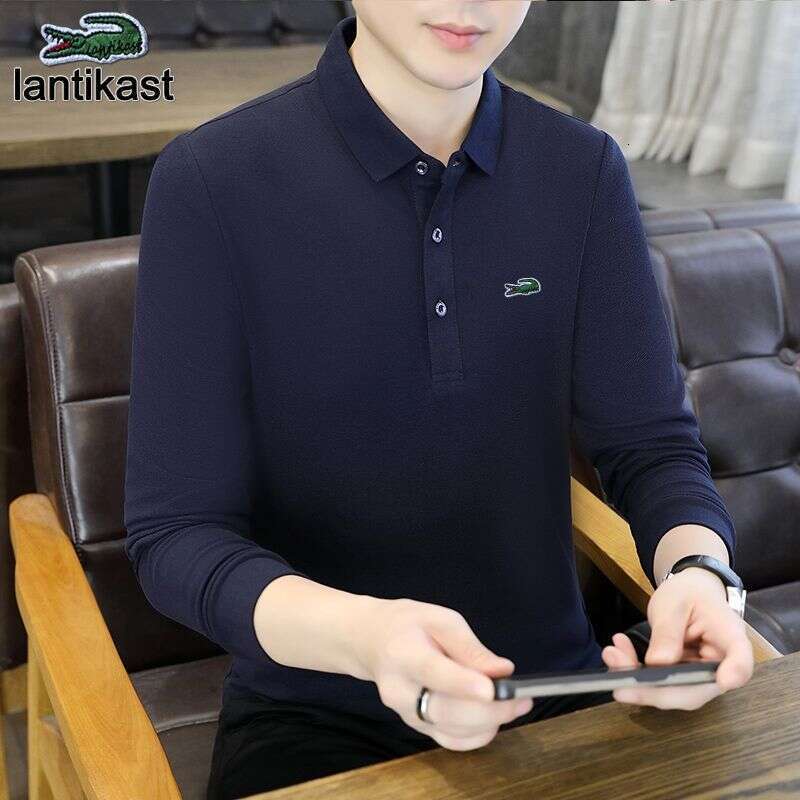 Noble Crocodile Genuine Autumn Winter New Long Sleeve Polo designer handbag Men's Turn-down Collar Base Shirt High-end Casual Top