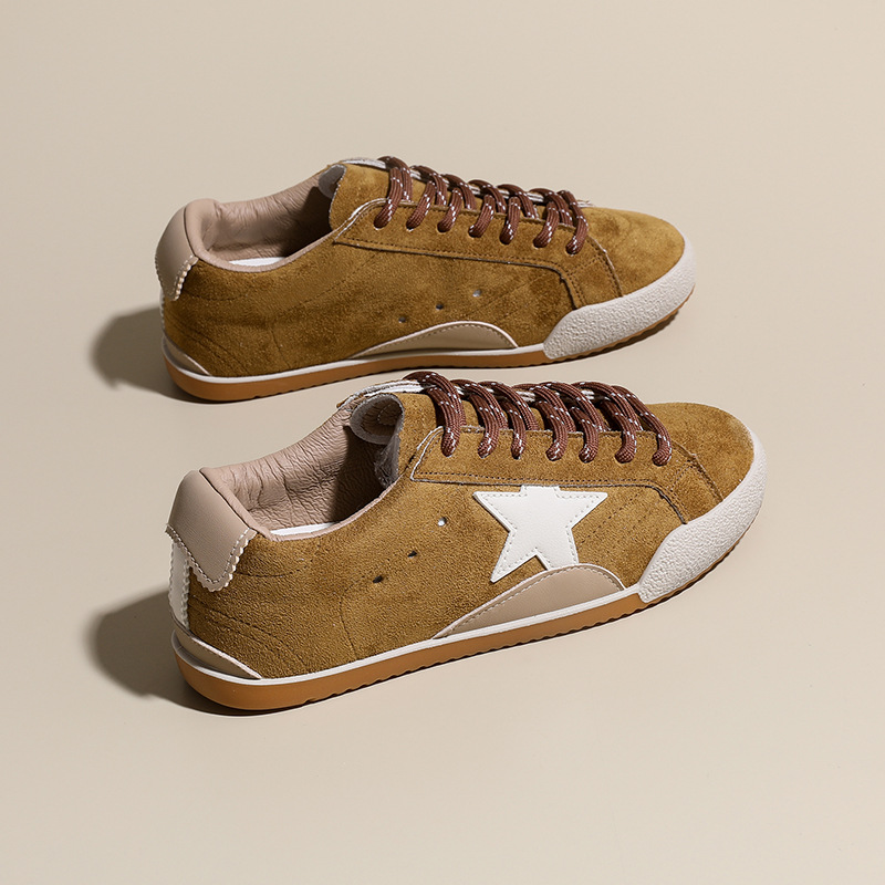 2025 Round toe distressed two-color women's shoes laces sports retro casual sneakers casual