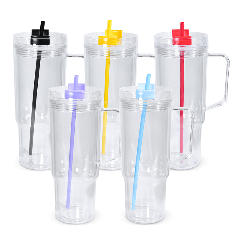 40oz pre-drilled plastic snow globe tumblers with handle colored lids pluggers big capacity drinking tumblers for DIY fill glitter A1