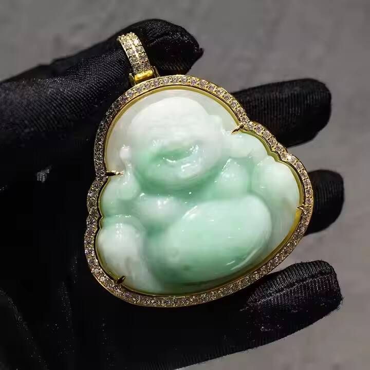 Custom Special Pendant Natural Buddha Jade 925 Silver Plated 18k Gold Micro-inlaid Moissanite Gemstones Pendant Jade Jewelry