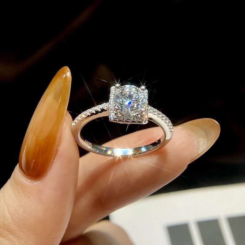 GRA Luxury Real Moissanite Diamond Gemstone Square Rings for Women Anniversary Wedding Original 925 Sterling Silver Fine Jewelry