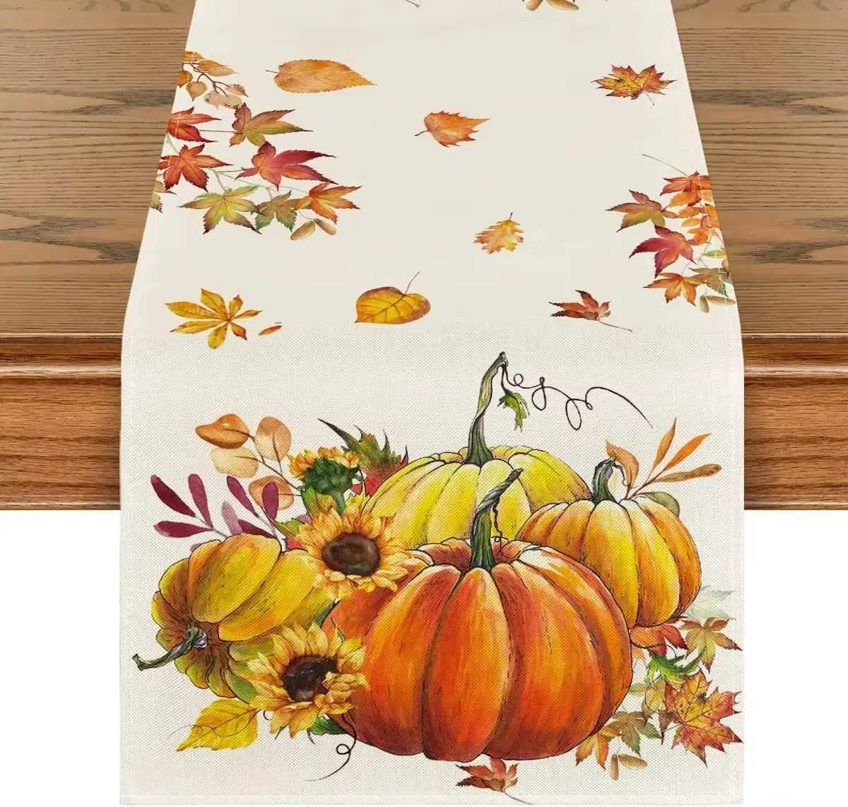 Christmas Retro pumpkin tablecloth table flag faux linen family gatherings and autumn parties Thanksgiving and Christmas dining tables Y251113