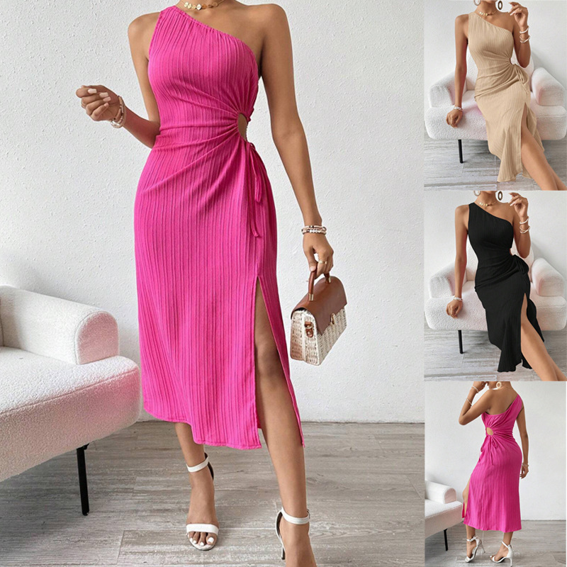 V410Chic Sexy Women's Off-the-Shoulder Sleeveless Dress with Side Slit