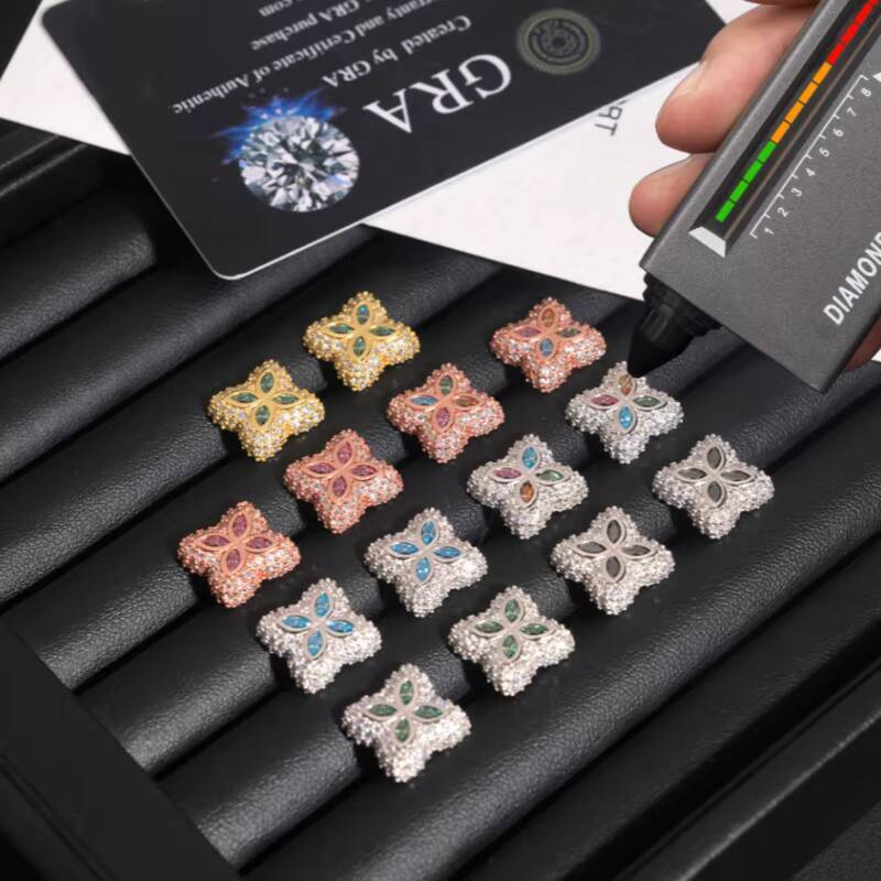 Ready to Ship 15mm Color Moissanite Flower Stud Earrings 925 Silver Hip Hop Iced Earrings Pass Diamond Test