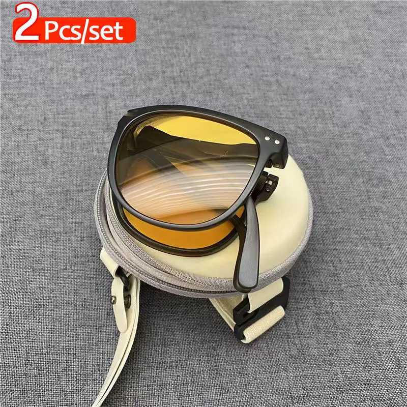 2Pcs Foldable Sunglasses and Glasses Case Stylish Portable UV400 Protection for Men and Women Trendy Design Folding Sun GlassesC250412
