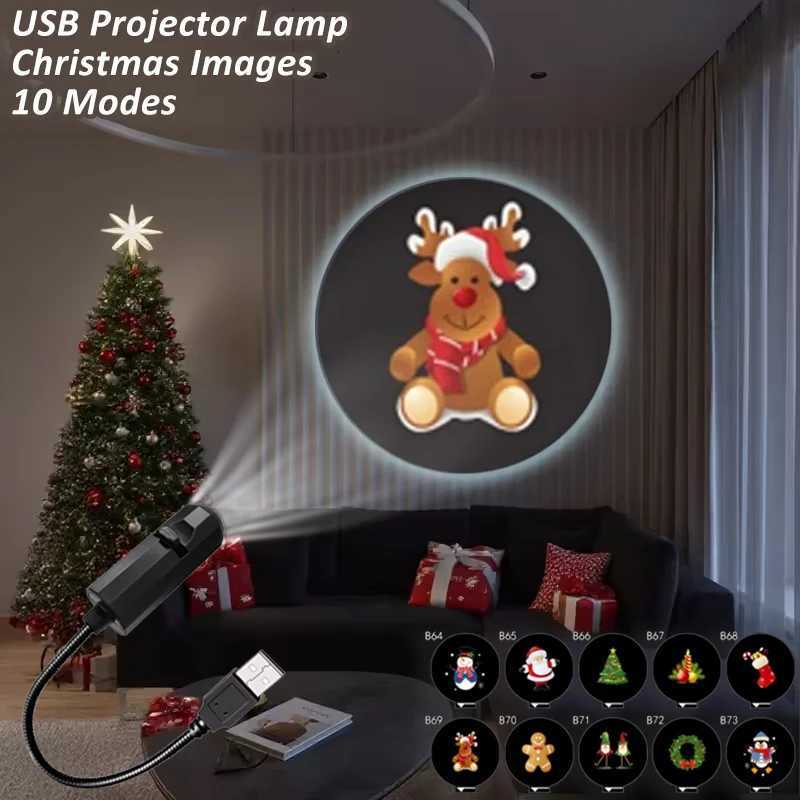 10 Modes Christmas LED Projector Lights USB 5V USB Night Light Ambiance Decor Switchable Pattern Santa Claus Snowman Projection M251113