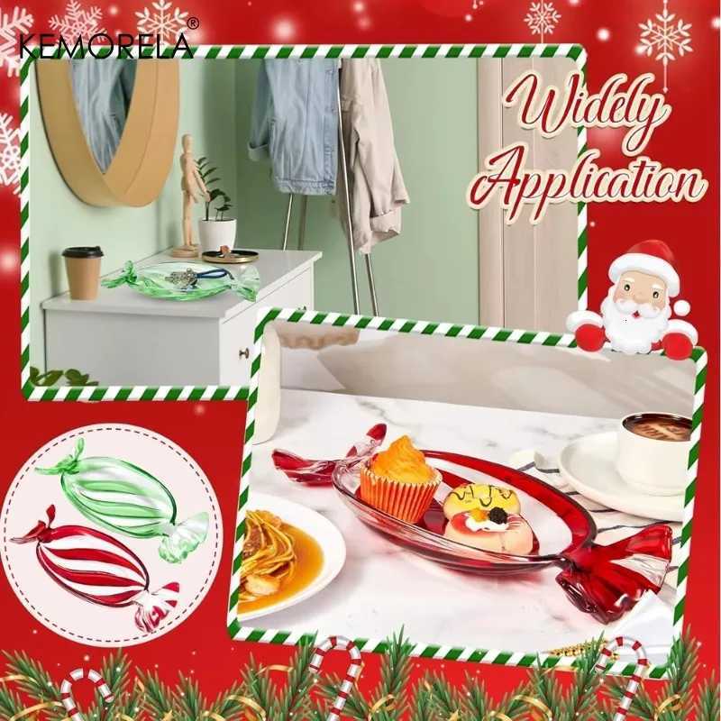 Christmas 1PCS Christmas Candy Plate Peppermint Candy Tray Glass Platter Candy Bowls Crystal Glass Fruit Plates for Serving Cake Cookie Y251113