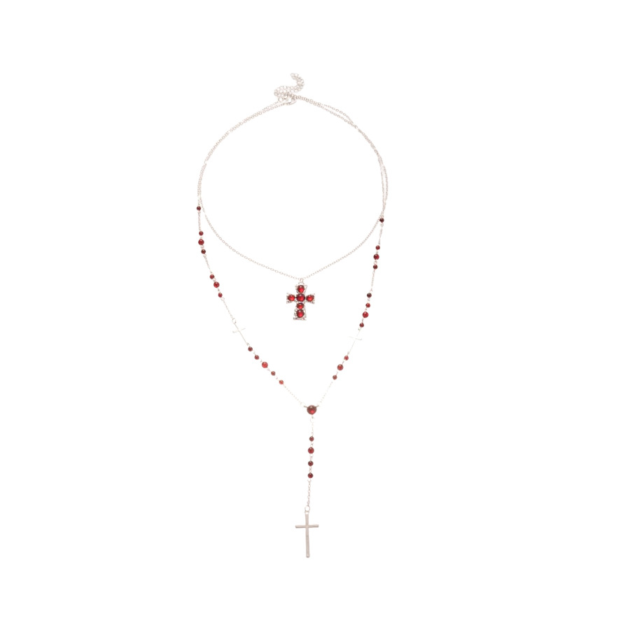 Vintage Crystal Beaded Cross Pendant Two-Piece Set Palace Style Necklace Light Luxury High-End Sweater Chain for Women - view 9