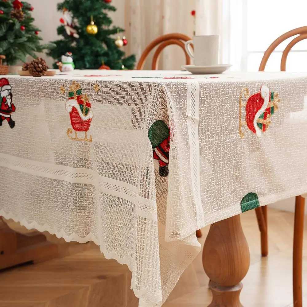Christmas Lace Dining Table Mat Rectangle Tables Cover Christmas Tablecloths Fashion Tassels Decor Sweet Home Supplies Soft Fabric Cloths Y251113