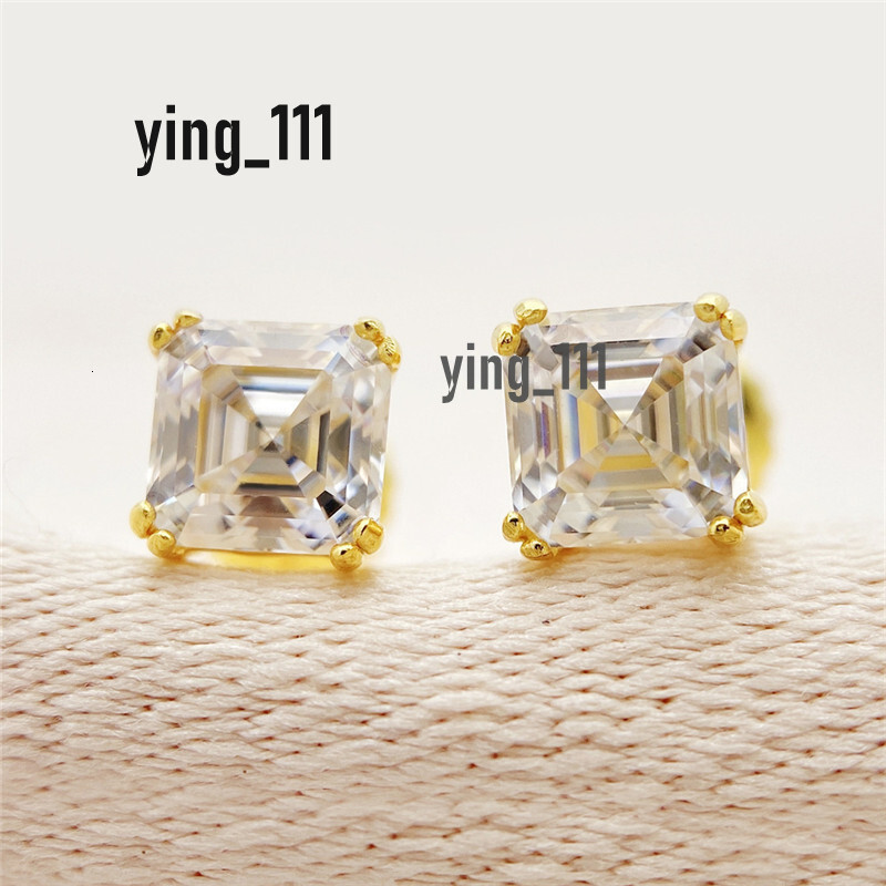4mm-9mm S925 Sterling Silver Gold Plated Pass Test Square Moissanite Earrings Studs for Men Women Nice Gift