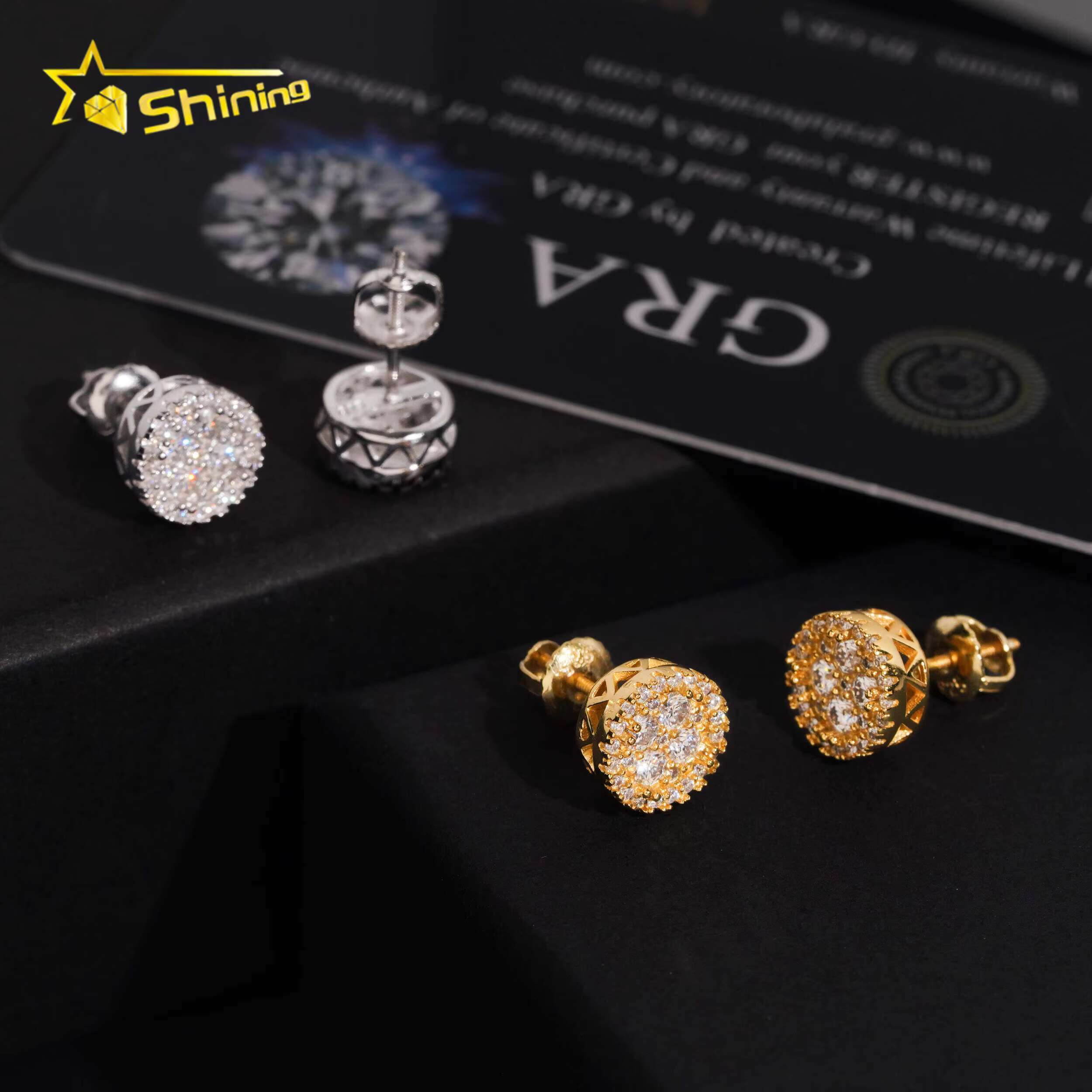 Cheapest RTS Moissanite Stud Earring Fine Jewelry Gold Plated 925 Sterling Silver Iced Out VVS Moissanite Screw Back Earrings
