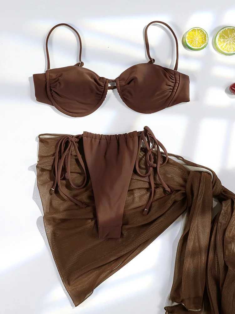 3 Pieces Bikini Set Sexy Push Up Bathing Suit Bandage Bikinis Low Waist Swimwear 2025 String Bikini Sets Women Summer swimsuitW251113