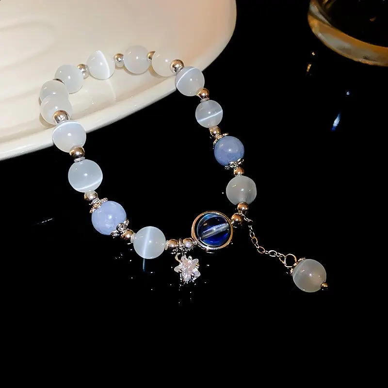 Blue purple opal bracelet womens sparkling crystal moon star pendant wristband jewelry 250410