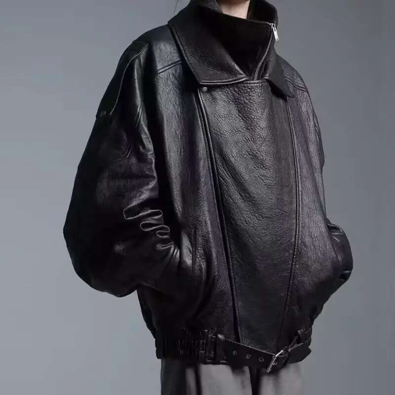 Designer Clothes Streetwear Oversized Leather Jacket Men Bomber Jackets PU Moto Bikers Coats Korean Fashion Women Outerwears Unisex