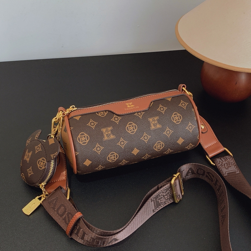 Free shipping cylindrical shoulder bag women's new retro shoulder fashion Boston crossbody bag trendy women's bag