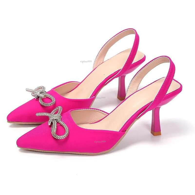 New Free Shipping Designer Shoes 2025 Summer New High Heel Shoes For Women With Bow And Bright Decoration Pointed Baotou Fabric Face Thin Heels Sandal
