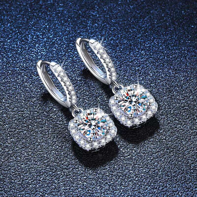 Earrings Wholesale Bulk 1ct 2ct 3ct 6.5mm 8mm 9mm Moissanite 925 Sterling Silver Halo Square Diamond Hoop Earrings