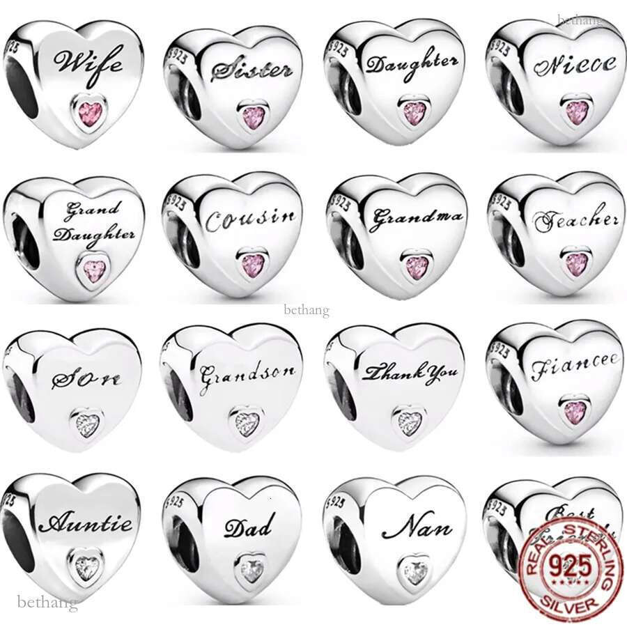 925 Silver Charm BDaughter Sister Wife Cousin Uncle Heart Shape Fashion Charms Set Pendant DIY Fine Beads Jewelry, A Special Gift for Women