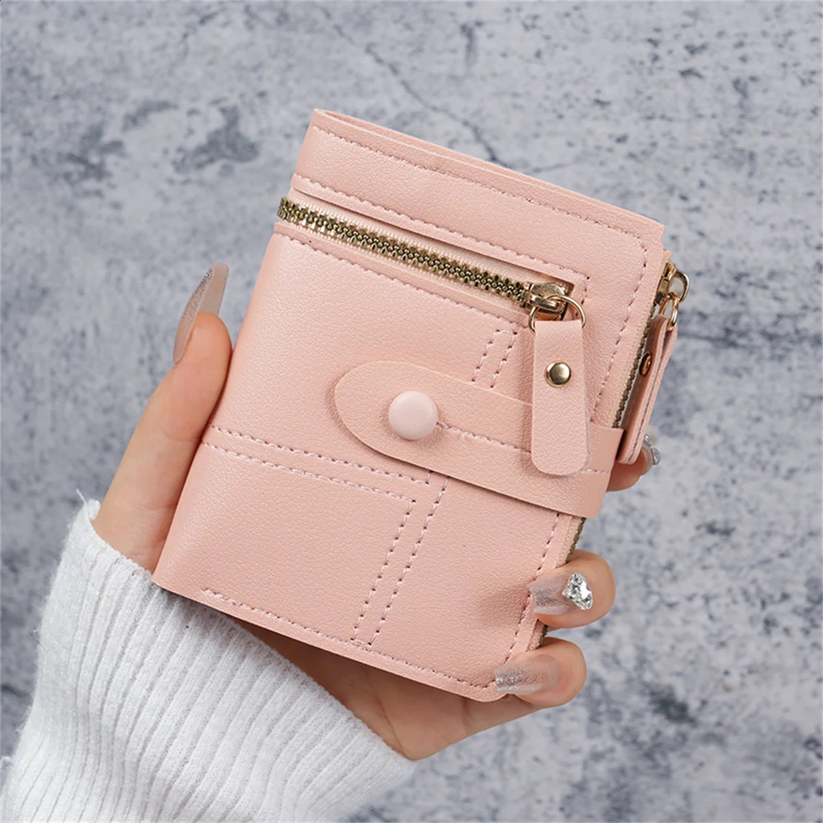 Wallet Button Womens Wallet Solid Color Wallet Thin Womens Wallet Card Clip Coin Purchase Cross border Wholesale 250410