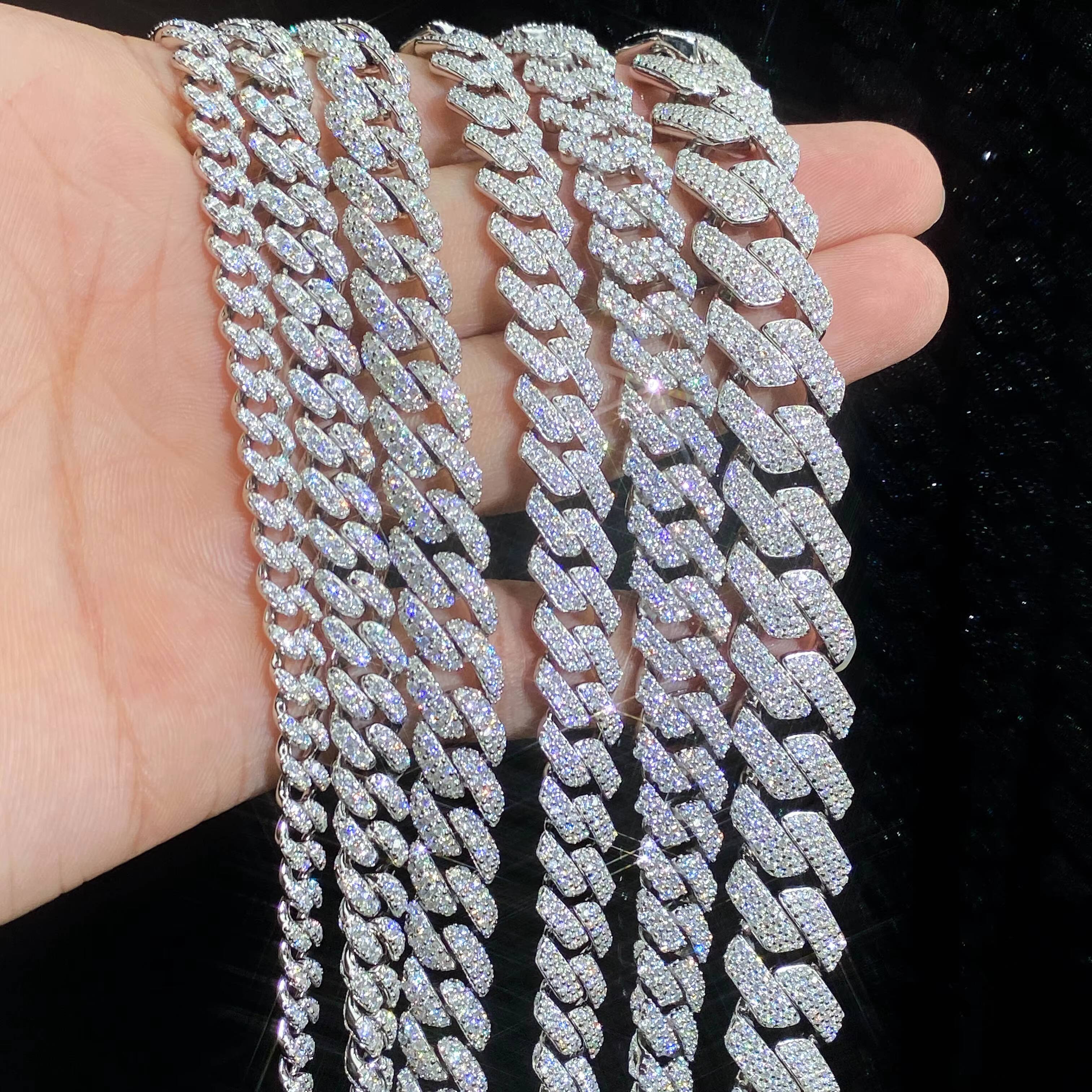 6mm 8mm 10mm 12mm 15mm 925 Silver VVS Moissanite Iced Out Cuban Link Chain Bracelet for Men Solid Cuban Hip Hop Jewelry Neiklace