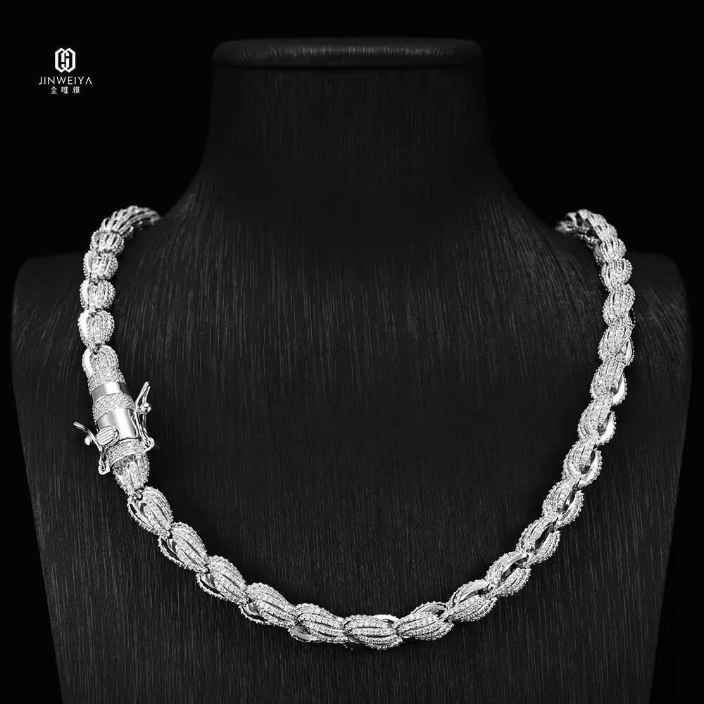 High-quality Factory Price Custom Rapper Big 8mm 925 Sterling Silver Full Iced Out Moissanite Twist Rope Chain for Men