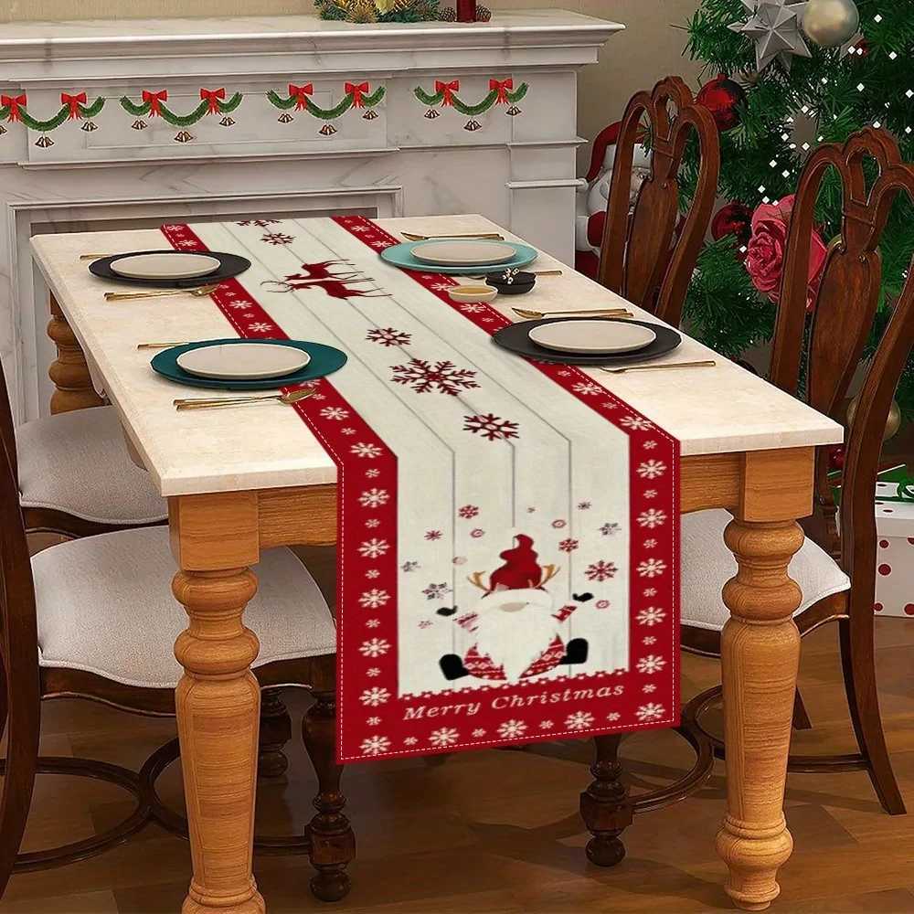 Christmas Christmas Table Runner Table Flag Santa Reindeer Snowflake Design Linen Fabric Multiple Sizes Home Decor Y251113