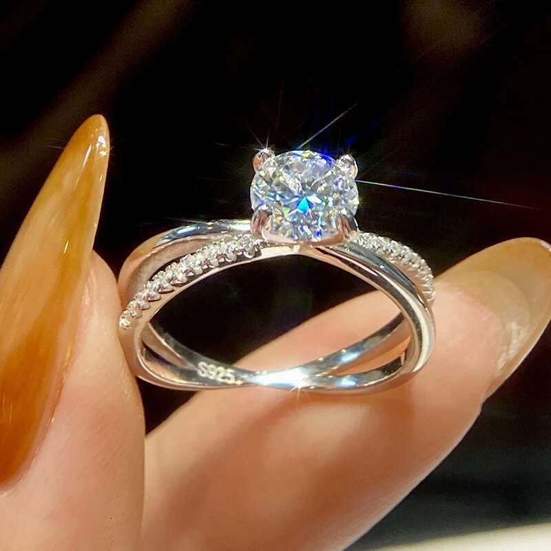 GRA Luxury Moissanite Engagement Wedding Rings for Women 1 Carat Round Brilliant Diamond Real 925 Sterling Silver Fine Jewelry