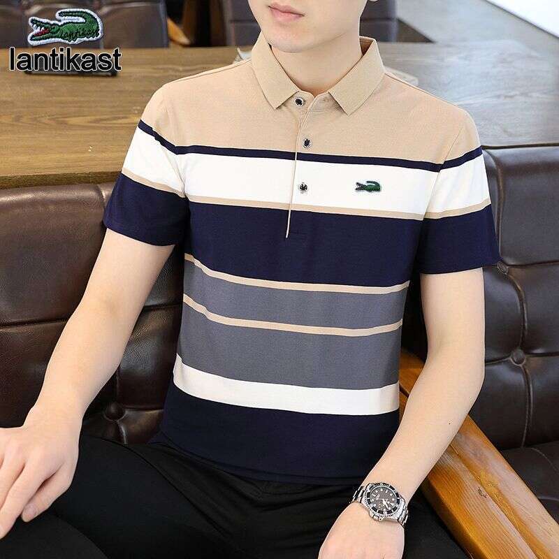 Noble Crocodile 2025 New Summer Short Turn-Down Collar Polo Shirt Men's Trendy designer handbag Striped Half Sleeve T-Shirt Pure Cotton