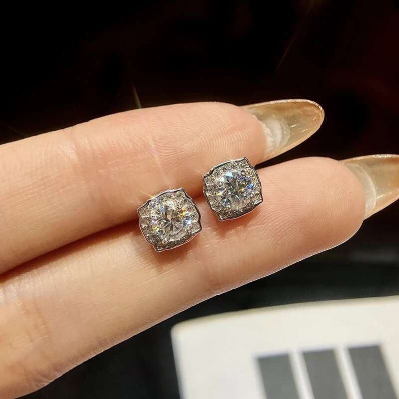 GRA 0.5CT Sparkling Square Shape Real Moissanite Diamond Stud Earrings For Women Real 925 Sterling Silver Anniversary Jewelry