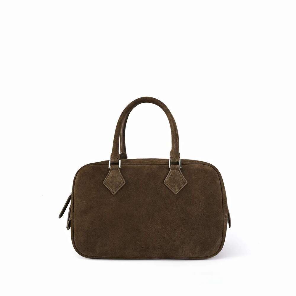 New Matte Coffee Color Sheep Suede Leather Women Boston Tote Workplace Office Female Shoulder Crossbody Bag