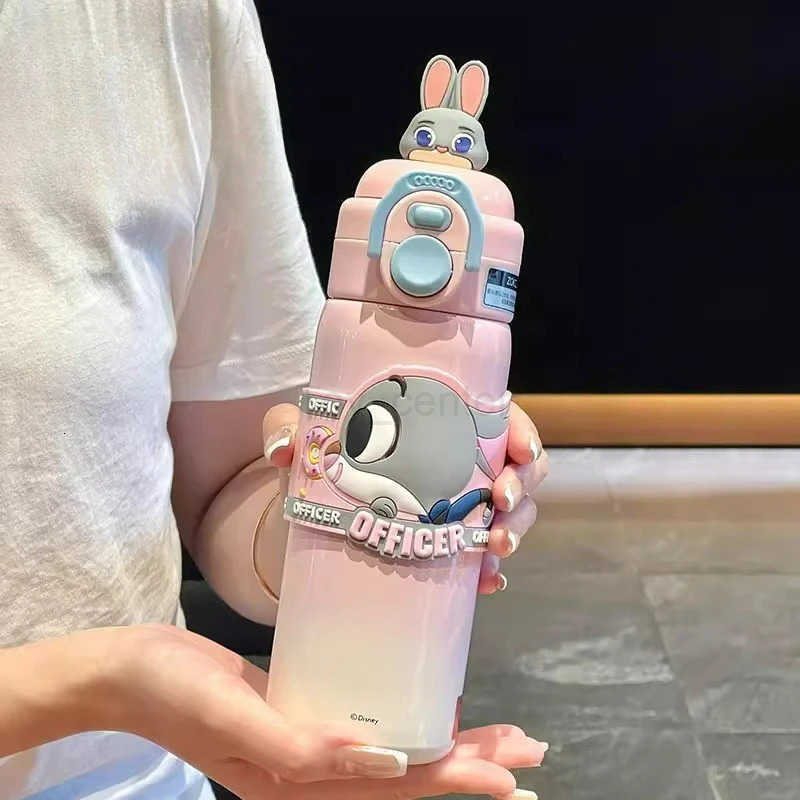 Disney Zootopia Judy Nick Lotso Stitch Thermos straw water cup easy to carry birthday gift H251203