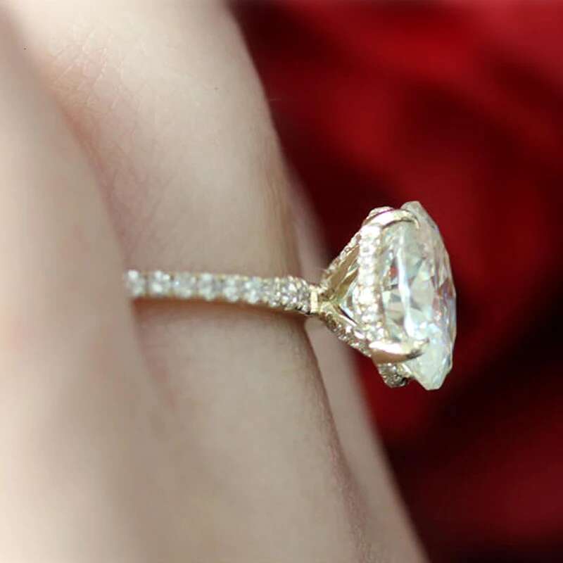 14K Gold 3ct 10*8mm DEF Color Oval Cut Moissanite Engagement Ring with 3/4 Eternity Accents For Women