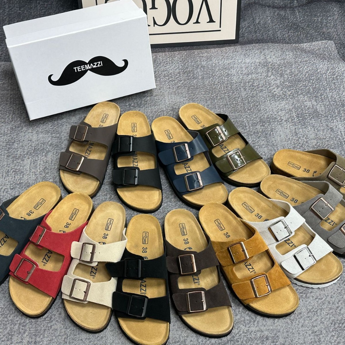 TEEMAZZI designer shoes hot genuine leather cork sole high quality casual shoes comfortable versatile fashion slippers for woman and men size 35-46