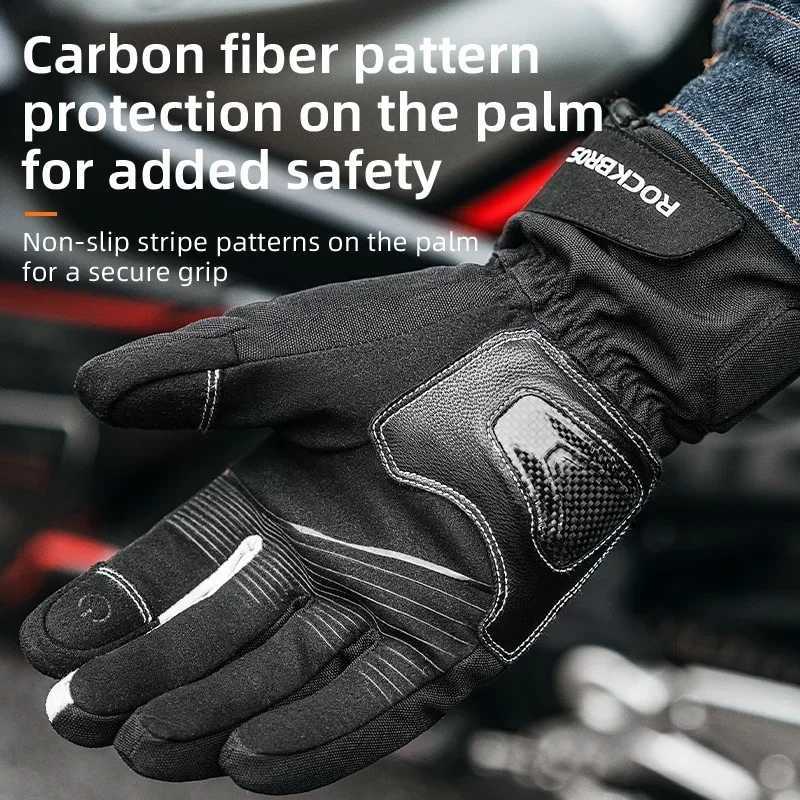 ROCKBROS Winter Gloves PU Leather Non-slip Ski Gloves Motorcycle Hiking Cycling Full Fingers Touch Screen TPU Protection GlovesC250412