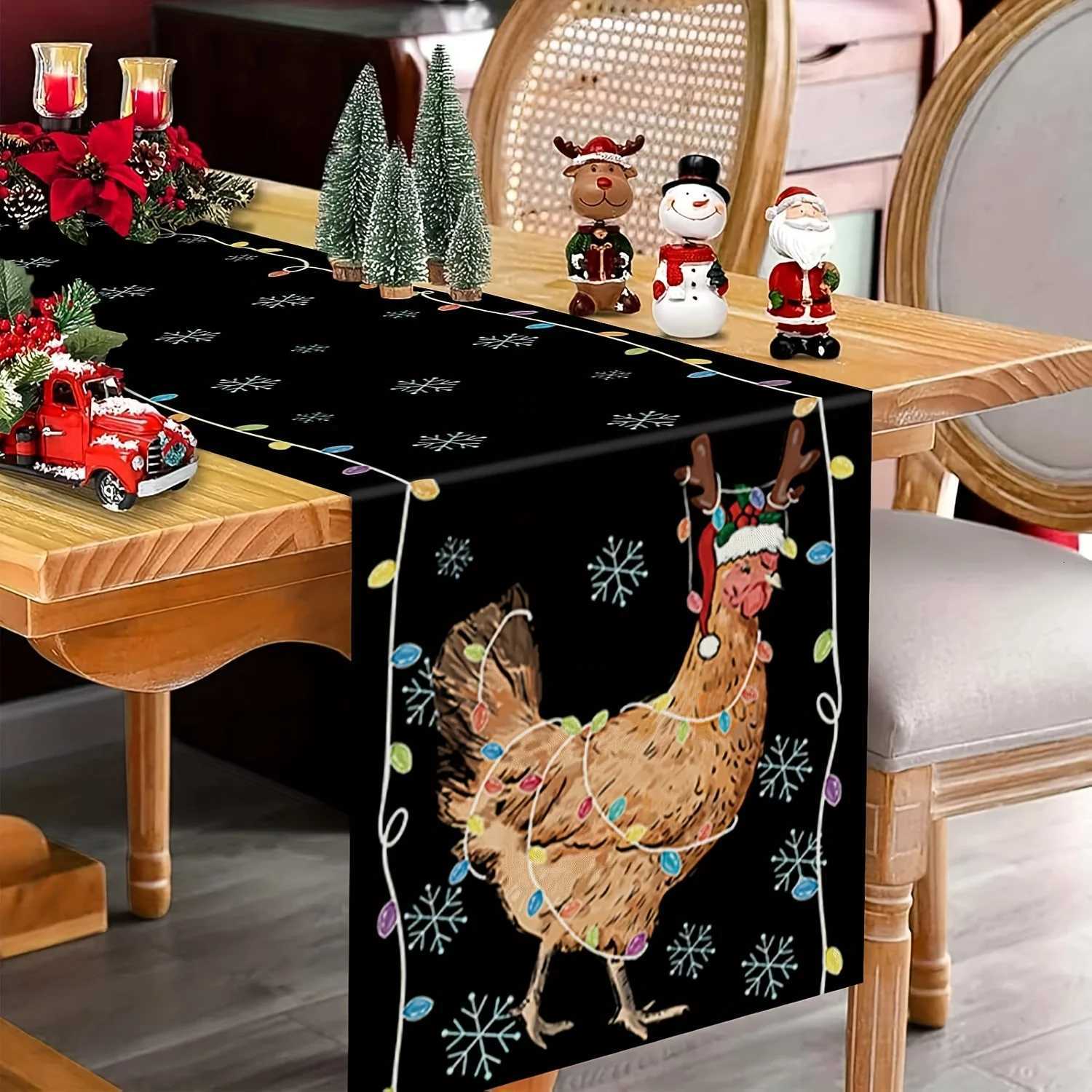 Christmas VIKAMA Winter Solstice Christmas Cartoon Chicken Table Flag Holiday Gathering Family Feast Restaurant Theme Decoration Y251113