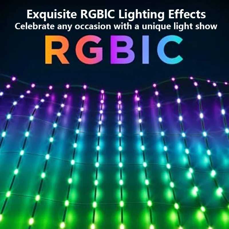 RGB Mesh Lights Bush Net Lights Outdoor Curtain Light String Outside Garden Twinkle Light for Patio Wall Roof Balcony Christmas W251112