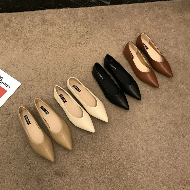 Flats for Women Solid Color Leather Shoes Flat Heel Black Flats Womens Shallow Mouth Soft Sole Work Shoes Pointed Toe 33 34 45 250410