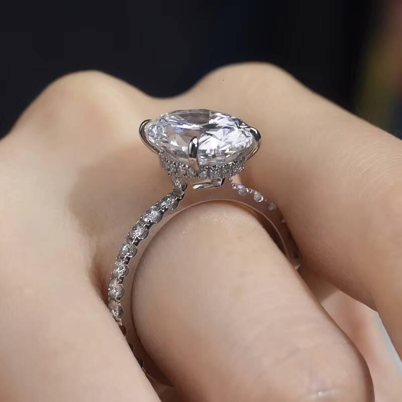 MiShang Fine Jewelry Rings 18K White Gold Oval Shape Cut Lab Diamond Engagement Ring for Women