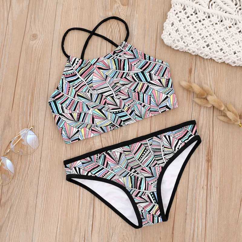 7-14 Years Print Bandage Girls Kids Swimwear Summer Beach Children Swimsuit Biquini Infantil Bathing Suit Kids Girls Bikini SetW251113