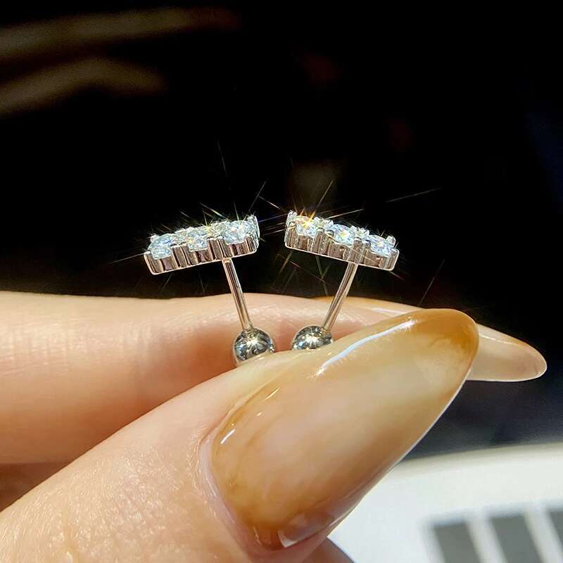 GRA Elegant Stud Earrings Round Certified Moissanite Diamond For Women Real 925 Sterling Silver For Wedding High Quality Jewelry